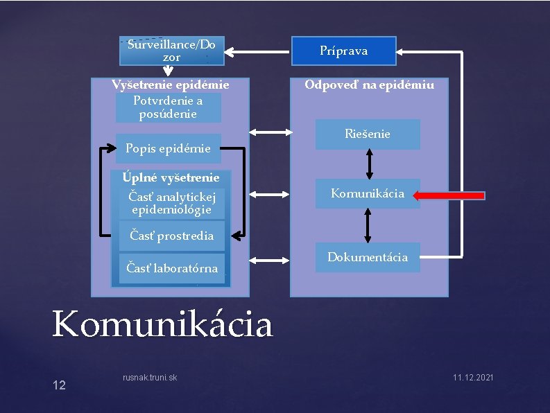 Surveillance/Do zor Vyšetrenie epidémie Potvrdenie a posúdenie Popis epidémie Úplné vyšetrenie Časť analytickej epidemiológie