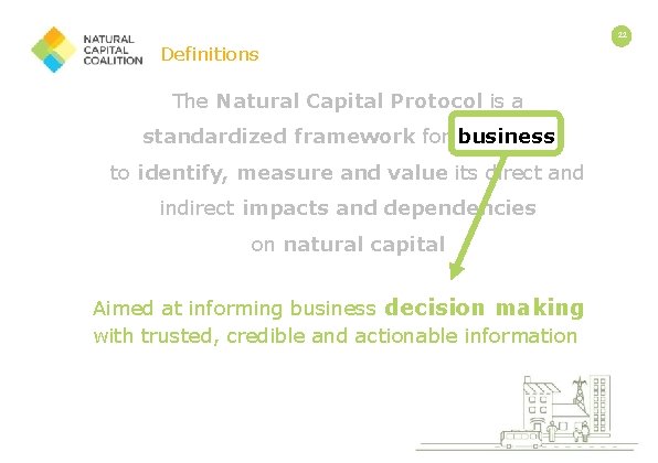 22 Definitions The Natural Capital Protocol is a standardized framework for business to identify,