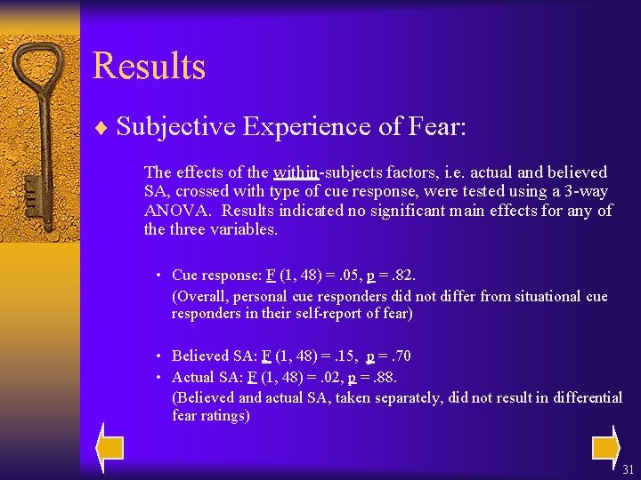 Results ¨ Subjective Experience of Fear: The effects of the within-subjects factors, i. e.