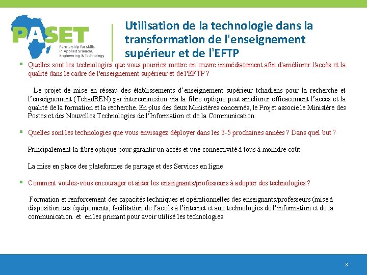 § Utilisation de la technologie dans la transformation de l'enseignement supérieur et de l'EFTP