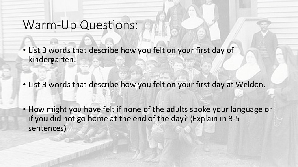 Warm-Up Questions: • List 3 words that describe how you felt on your first Warm-Up Questions: • List 3 words that describe how you felt on your first