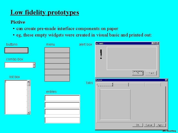 Low fidelity prototypes Pictive • can create pre-made interface components on paper • eg,