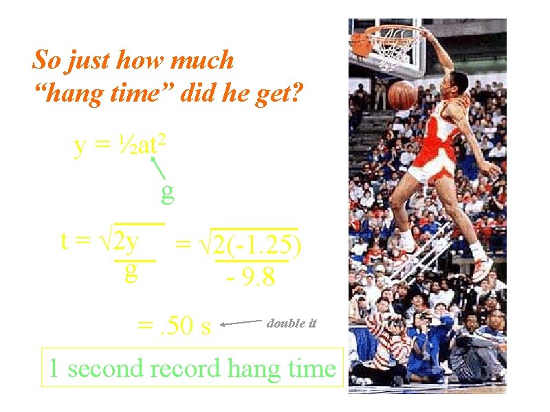 So just how much “hang time” did he get? y = ½at 2 g