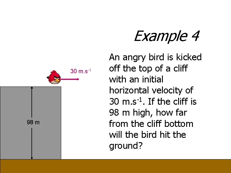 Example 4 30 m. s-1 98 m An angry bird is kicked off the