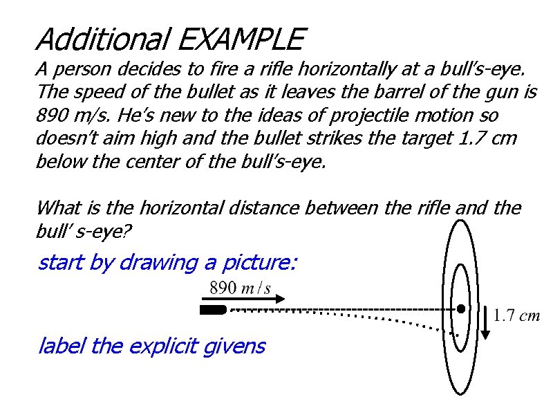 Additional EXAMPLE A person decides to fire a rifle horizontally at a bull’s-eye. The