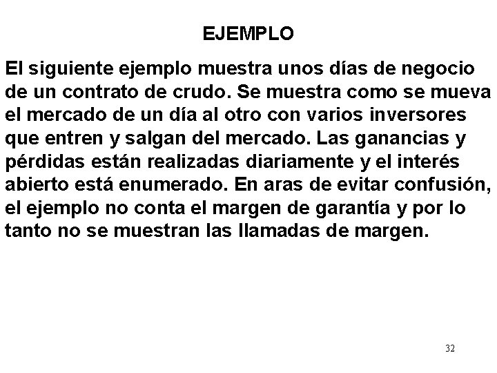 EJEMPLO El siguiente ejemplo muestra unos días de negocio de un contrato de crudo.