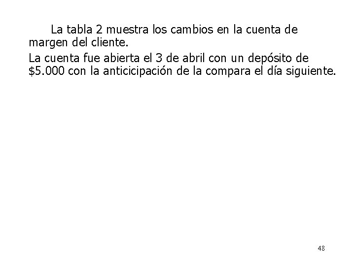 La tabla 2 muestra los cambios en la cuenta de margen del cliente. La