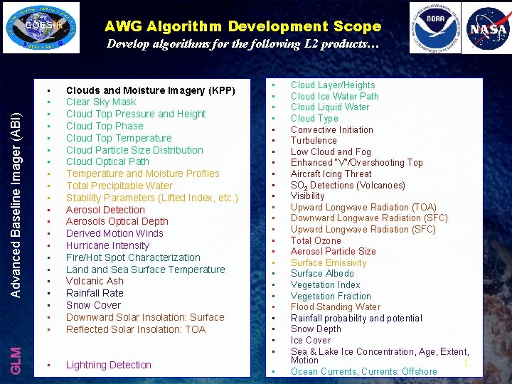 AWG Algorithm Development Scope Advanced Baseline Imager (ABI) • • • • • •