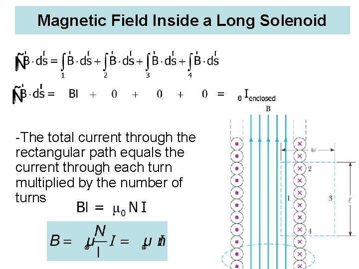 Magnetic Field Inside a Long Solenoid -The total current through the rectangular path equals