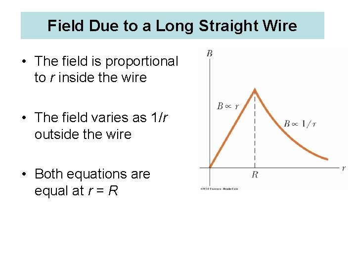 Field Due to a Long Straight Wire • The field is proportional to r