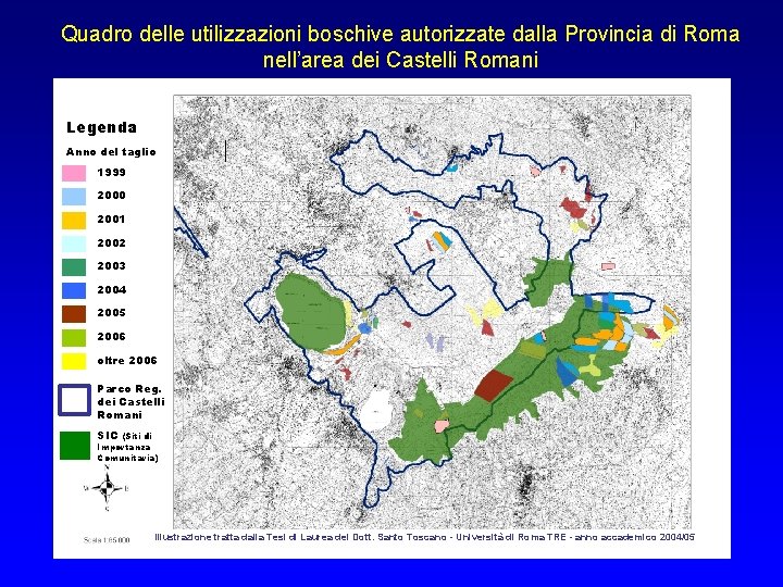 Quadro delle utilizzazioni boschive autorizzate dalla Provincia di Roma nell’area dei Castelli Romani Legenda