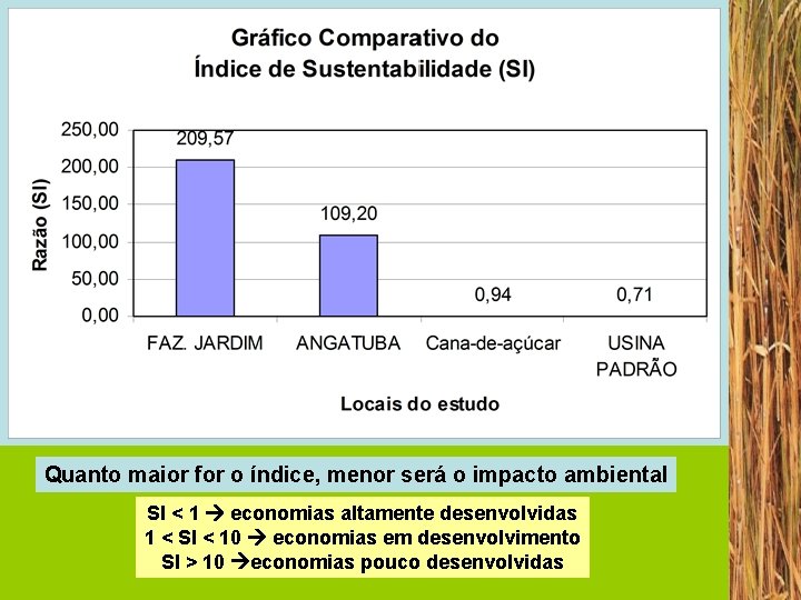 Quanto maior for o índice, menor será o impacto ambiental SI < 1 economias