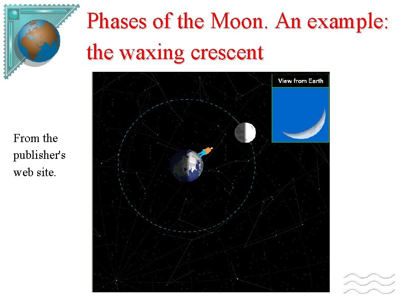 Phases of the Moon. An example: the waxing crescent From the publisher's web site.