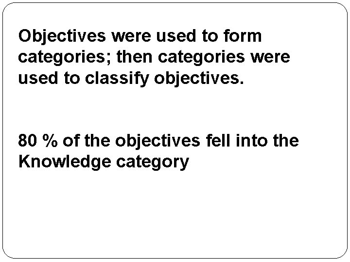 Objectives were used to form categories; then categories were used to classify objectives. 80