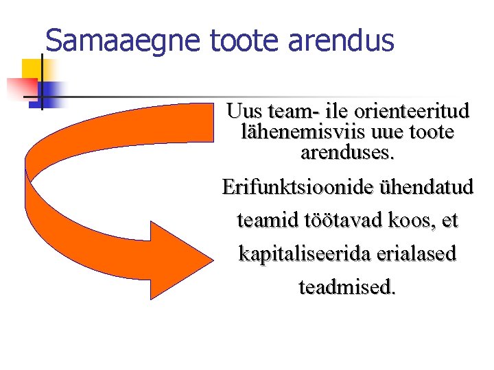 Samaaegne toote arendus Uus team- ile orienteeritud lähenemisviis uue toote arenduses. Erifunktsioonide ühendatud teamid