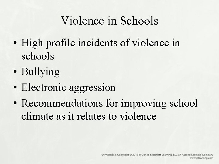 Violence in Schools • High profile incidents of violence in schools • Bullying •