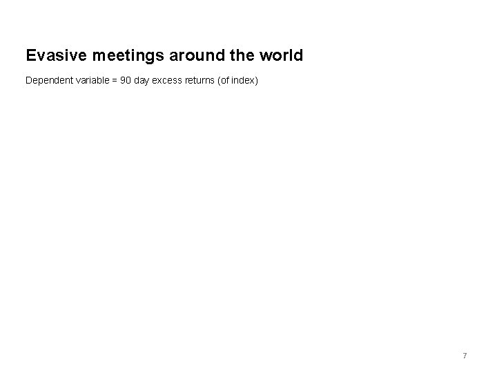 Evasive meetings around the world Dependent variable = 90 day excess returns (of index)