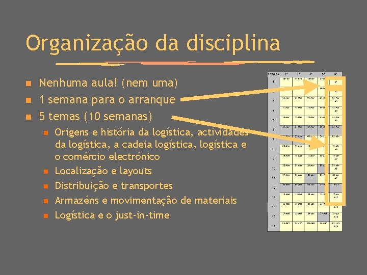 Organização da disciplina n n n Nenhuma aula! (nem uma) 1 semana para o