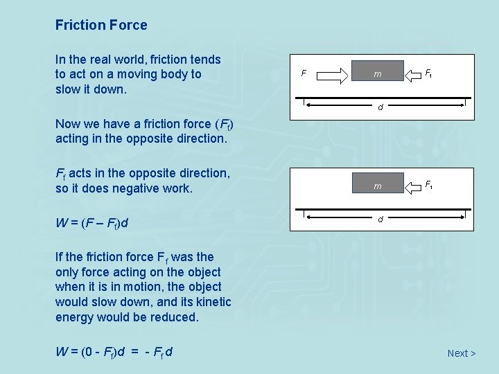 Friction Force In the real world, friction tends to act on a moving body