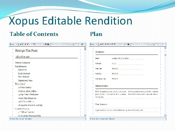 Xopus Editable Rendition Table of Contents Plan 