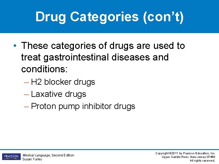 Drug Categories (con’t) • These categories of drugs are used to treat gastrointestinal diseases