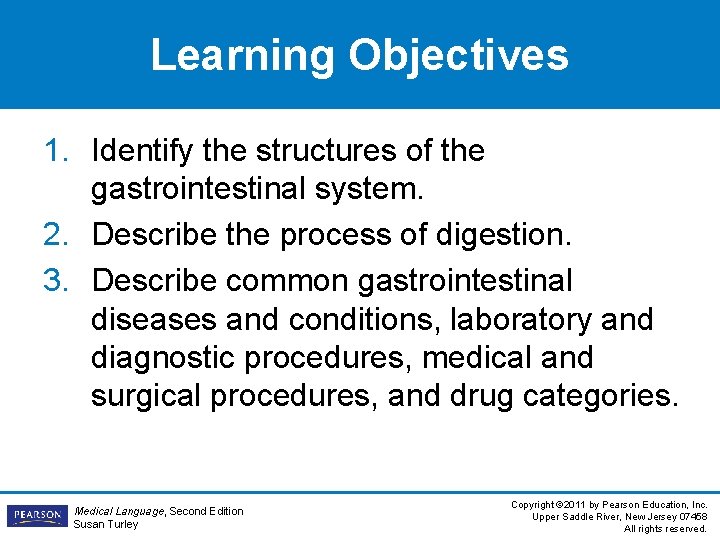 Learning Objectives 1. Identify the structures of the gastrointestinal system. 2. Describe the process