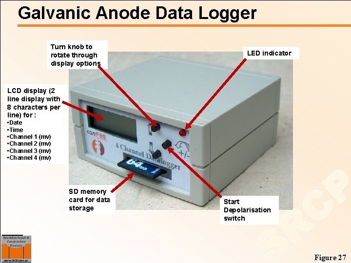 Galvanic Anode Data Logger Turn knob to rotate through display options LED indicator LCD