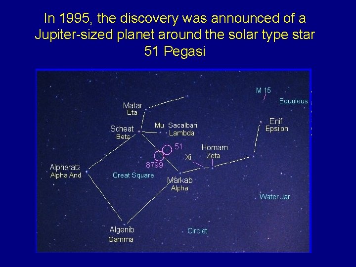 In 1995, the discovery was announced of a Jupiter-sized planet around the solar type