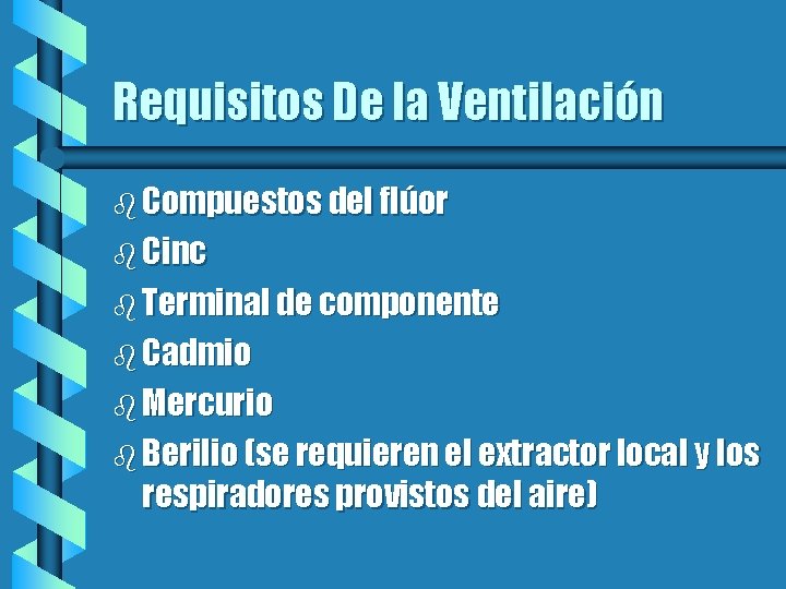 Requisitos De la Ventilación b Compuestos del flúor b Cinc b Terminal de componente