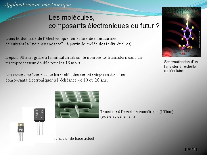 Applications en électronique Les molécules, composants électroniques du futur ? Dans le domaine de