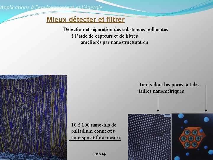 Applications à l’environnement et l’énergie Mieux détecter et filtrer Détection et séparation des substances