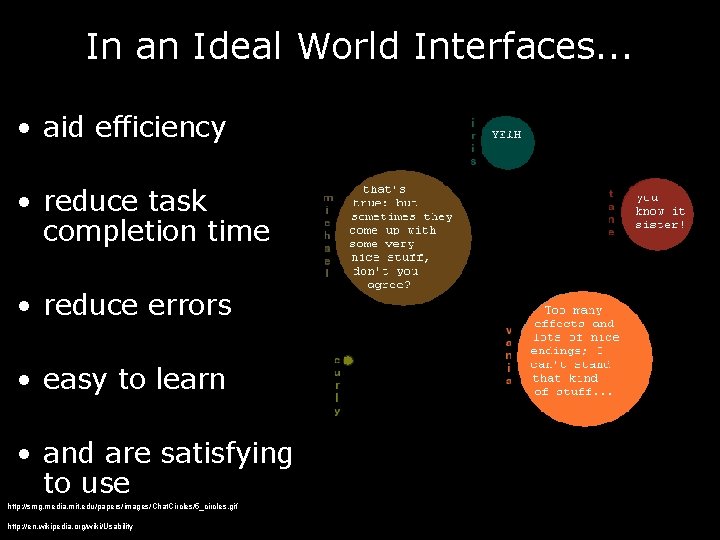 In an Ideal World Interfaces. . . • aid efficiency • reduce task completion
