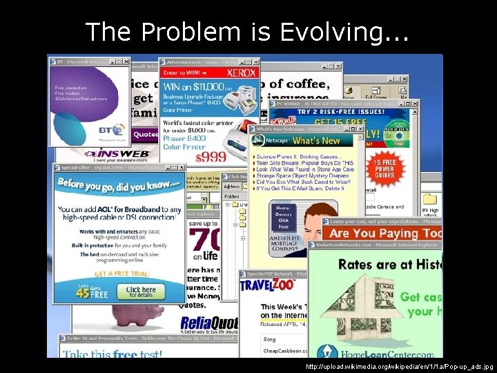 The Problem is Evolving. . . http: //upload. wikimedia. org/wikipedia/en/1/1 a/Pop-up_ads. jpg 