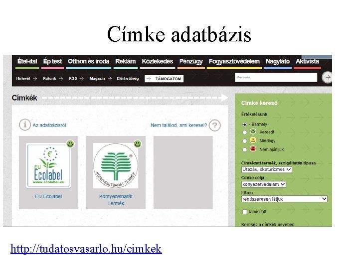 Címke adatbázis http: //tudatosvasarlo. hu/cimkek 