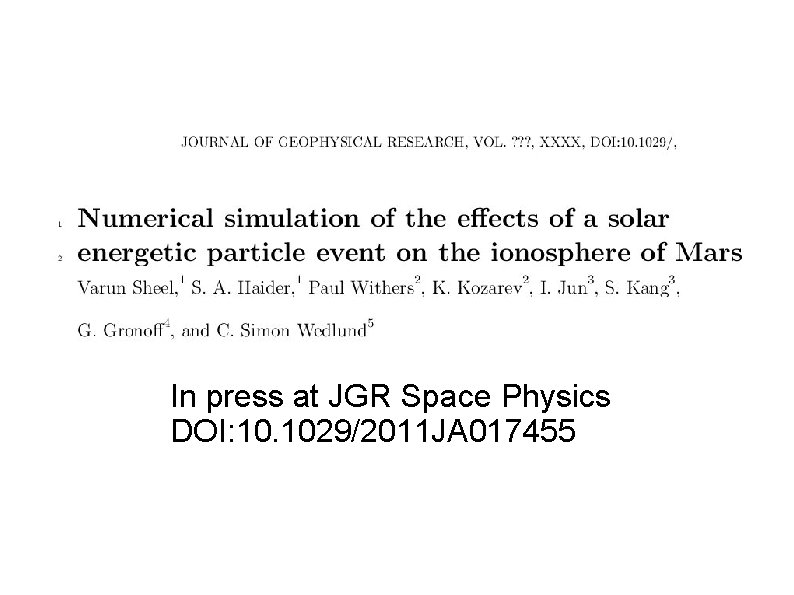 In press at JGR Space Physics DOI: 10. 1029/2011 JA 017455 