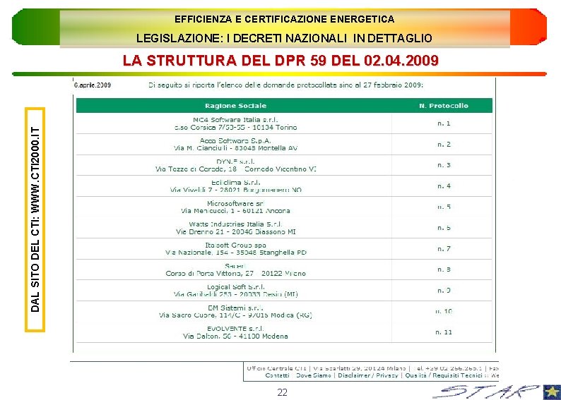 EFFICIENZA E CERTIFICAZIONE ENERGETICA LEGISLAZIONE: I DECRETI NAZIONALI IN DETTAGLIO DAL SITO DEL CTI: