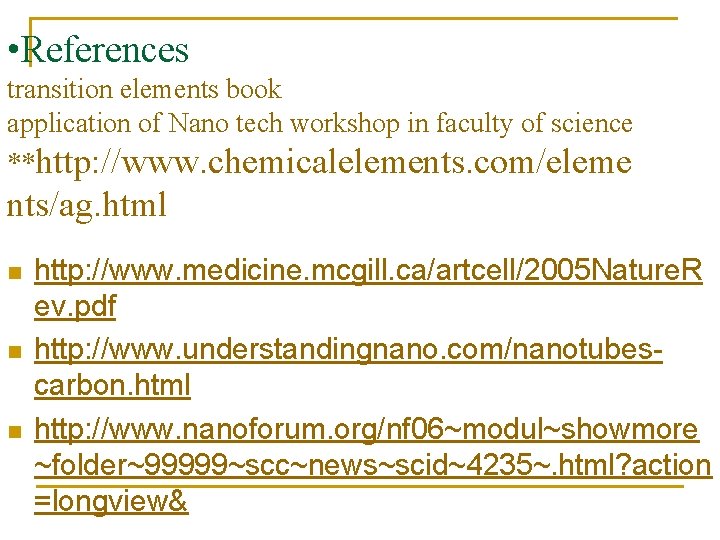  • References transition elements book application of Nano tech workshop in faculty of