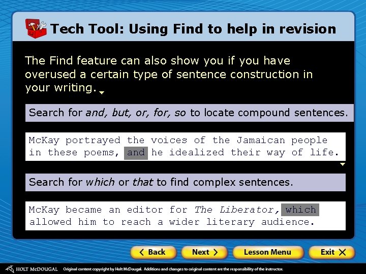 Tech Tool: Using Find to help in revision The Find feature can also show