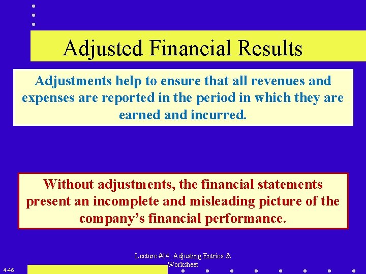 Adjusted Financial Results Adjustments help to ensure that all revenues and expenses are reported