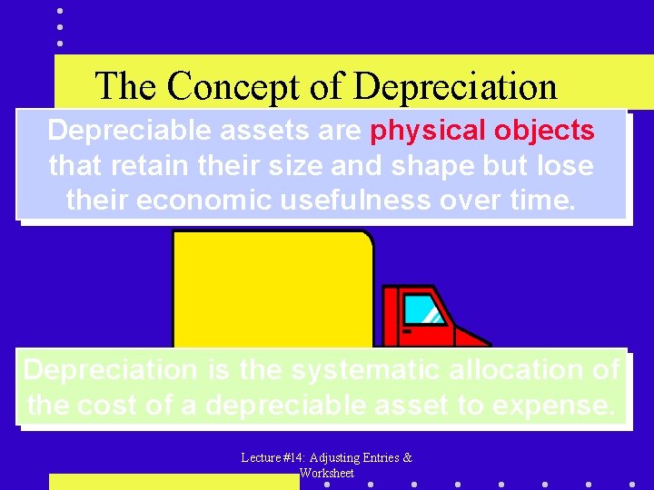 The Concept of Depreciation Depreciable assets are physical objects that retain their size and