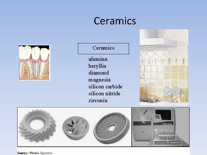 Ceramics alumina beryllia diamond magnesia silicon carbide silicon nitride zirconia 