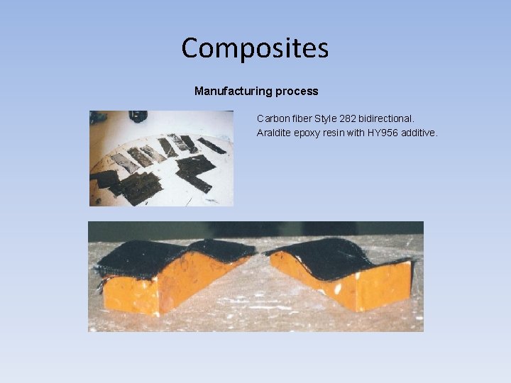 Composites Manufacturing process Carbon fiber Style 282 bidirectional. Araldite epoxy resin with HY 956