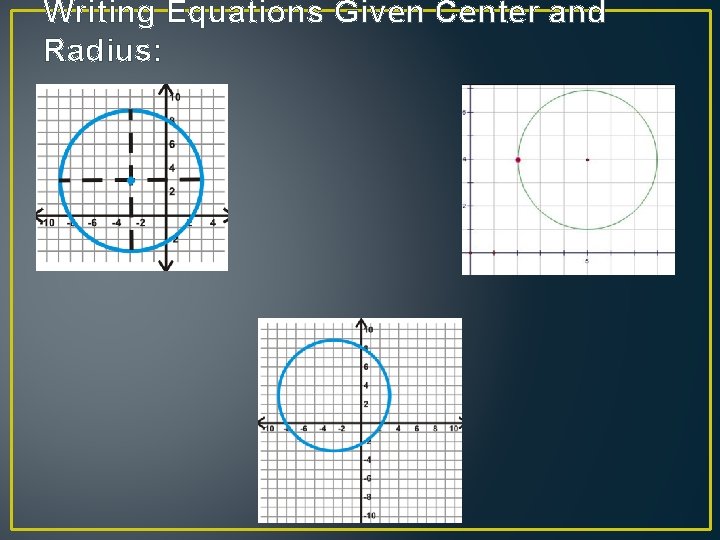 Writing Equations Given Center and Radius: 