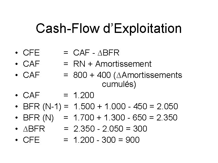 Cash-Flow d’Exploitation • CFE • CAF • • • = CAF - ∆BFR =