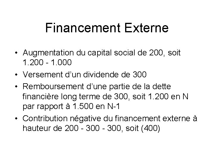 Financement Externe • Augmentation du capital social de 200, soit 1. 200 - 1.