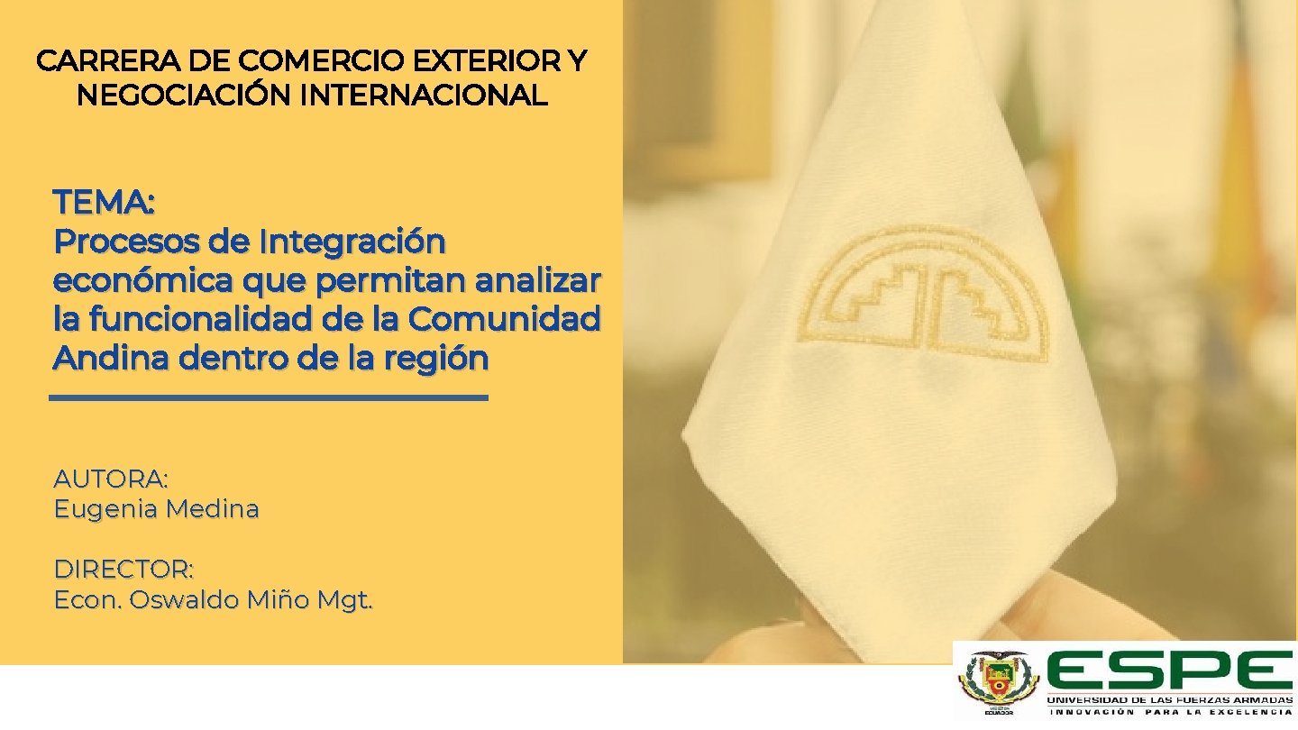 CARRERA DE COMERCIO EXTERIOR Y NEGOCIACIÓN INTERNACIONAL TEMA: Procesos de Integración económica que permitan