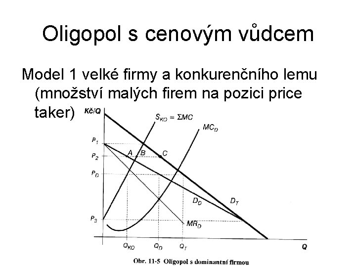 Oligopol s cenovým vůdcem Model 1 velké firmy a konkurenčního lemu (množství malých firem