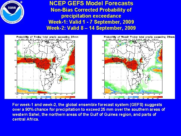 NCEP GEFS Model Forecasts Non-Bias Corrected Probability of precipitation exceedance Week-1: Valid 1 -