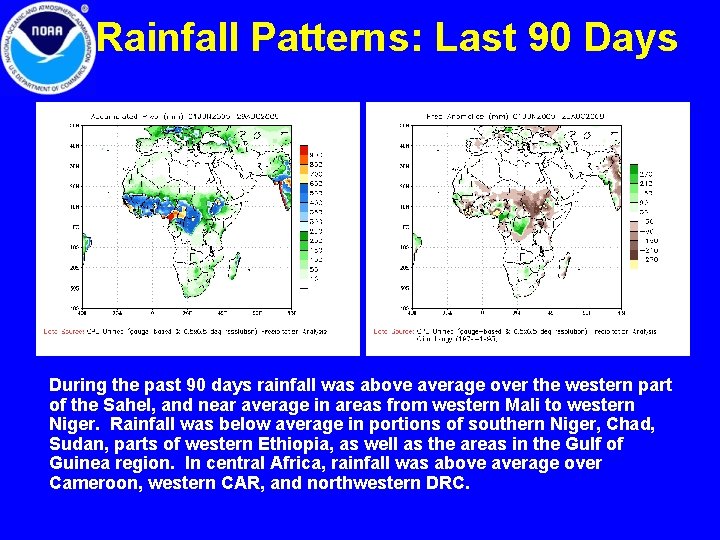 Rainfall Patterns: Last 90 Days During the past 90 days rainfall was above average