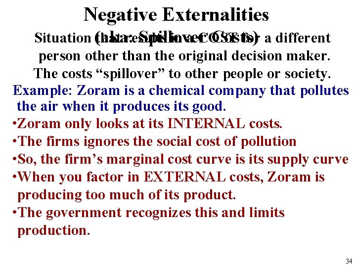 Negative Externalities Spillover Costs) Situation (aka: that results in a COST for a different